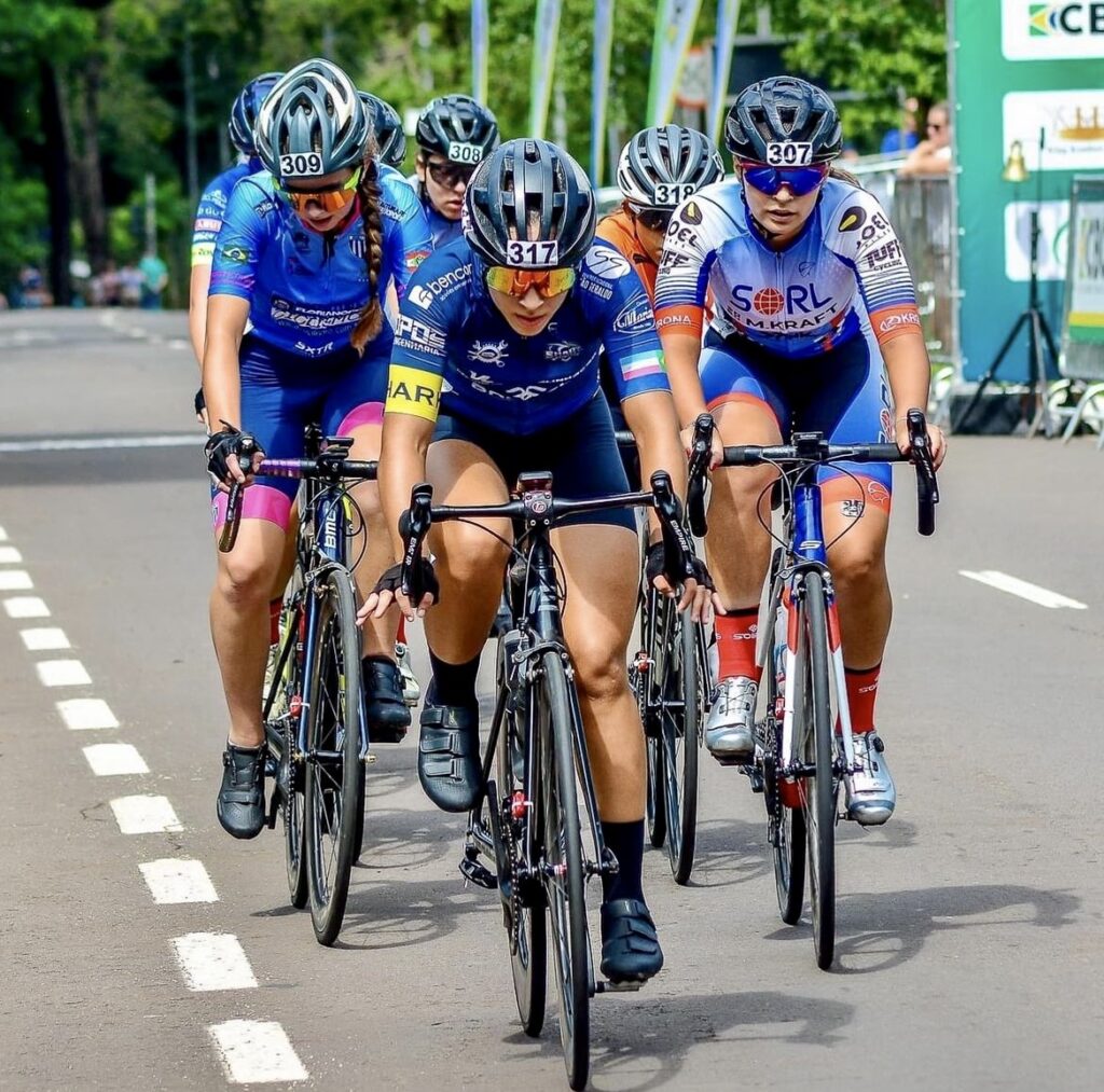 female cyclists in training during competition